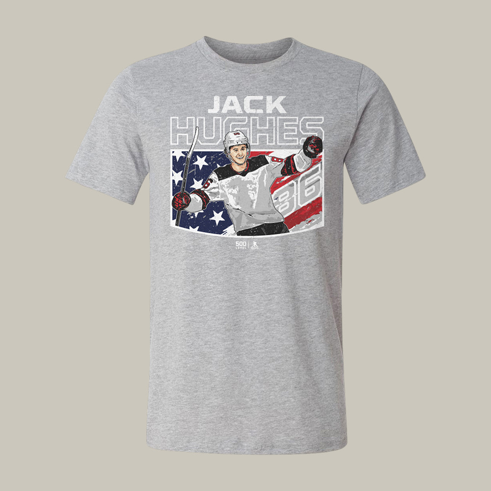 Jack Hughes New Jersey American Flag T-Shirt USA Hockey Olympic Merch Gift Idea