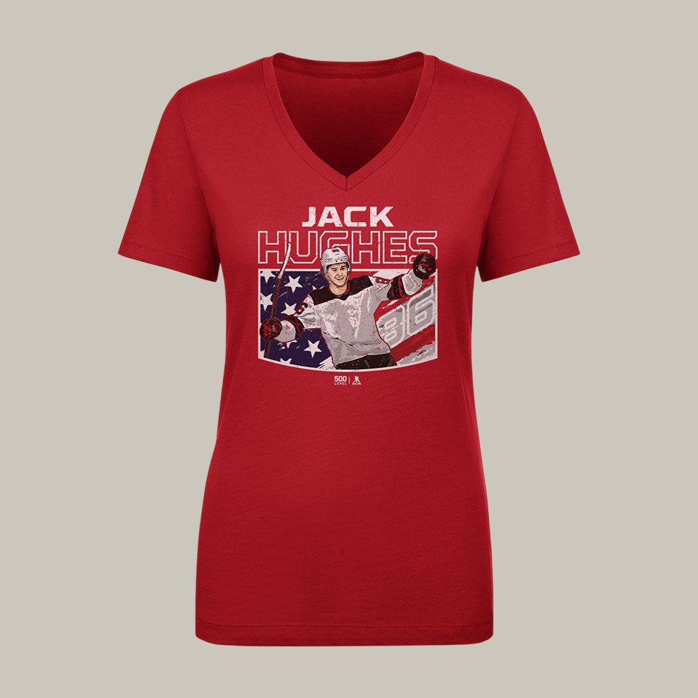 Jack Hughes New Jersey American Flag V-Neck Shirt USA Hockey Gold Merch Fan Gift For Her