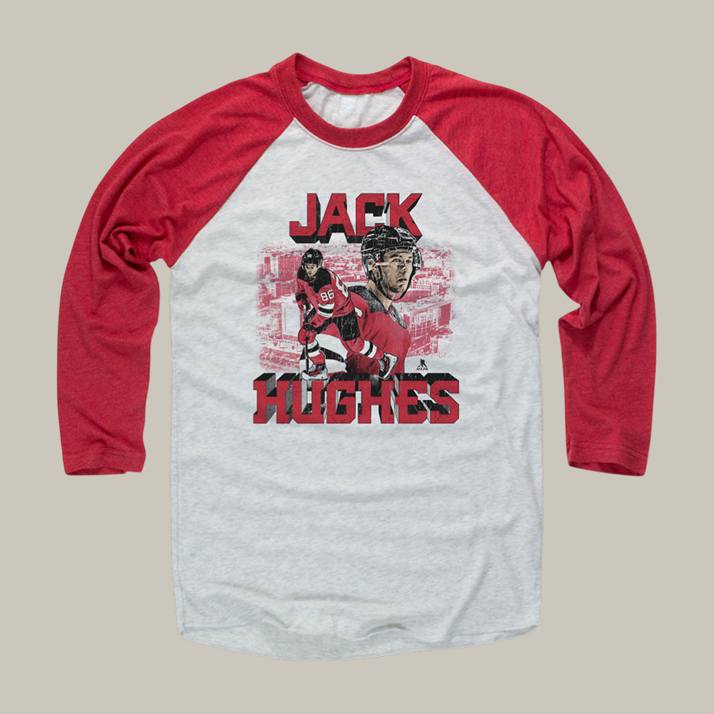 Jack Hughes New Jersey Block Long Sleeve Shirt USA Hockey Team Apparel Fan Gift