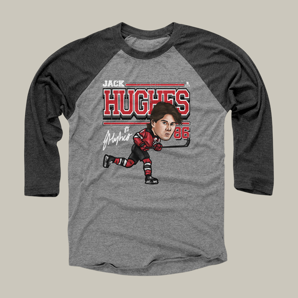 Jack Hughes New Jersey Cartoon Long Sleeve Shirt USA Hockey Olympic Merchandise Fan Gear
