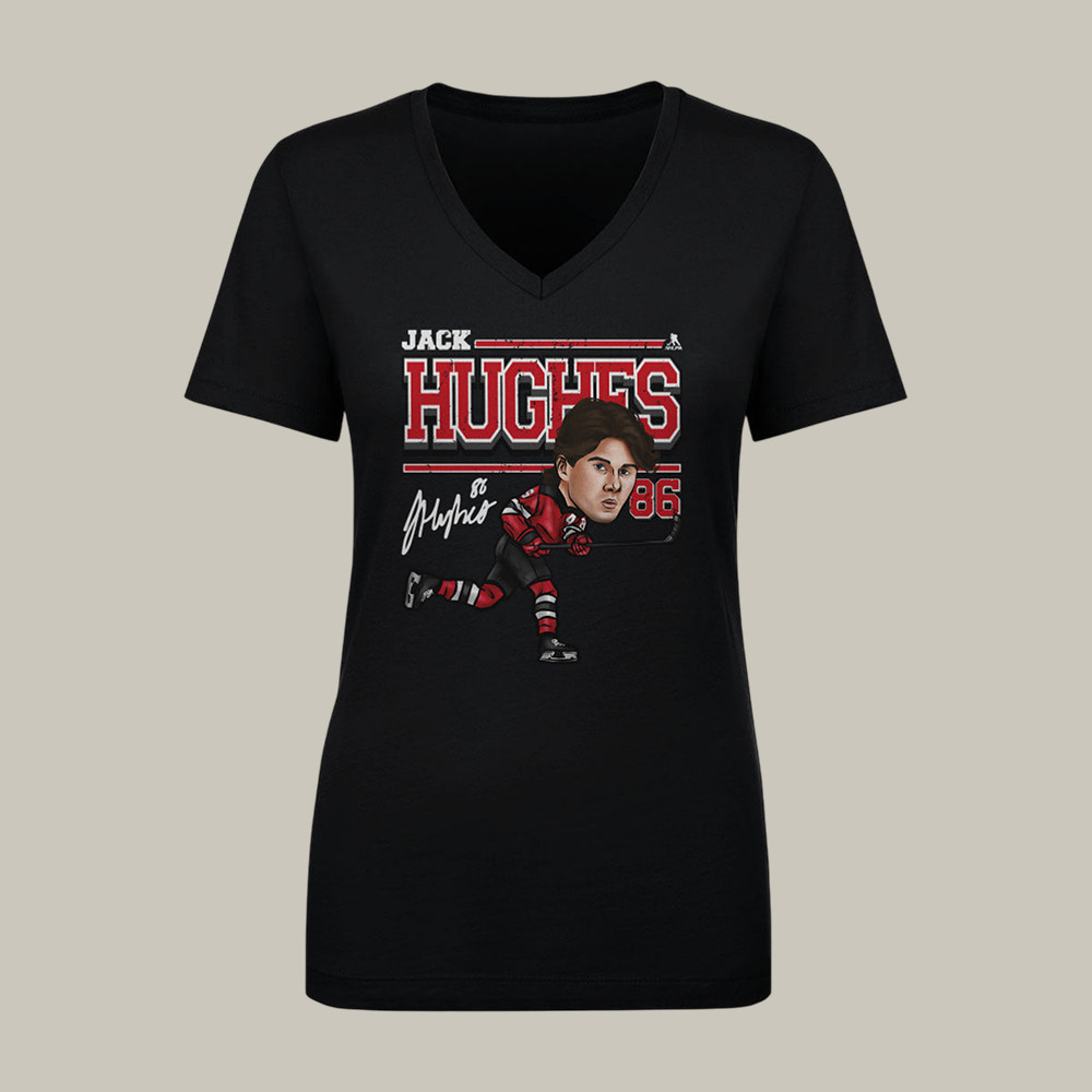 Jack Hughes New Jersey Cartoon V-Neck Shirt USA Hockey Gold Shirt Jack Hughes Lover Present