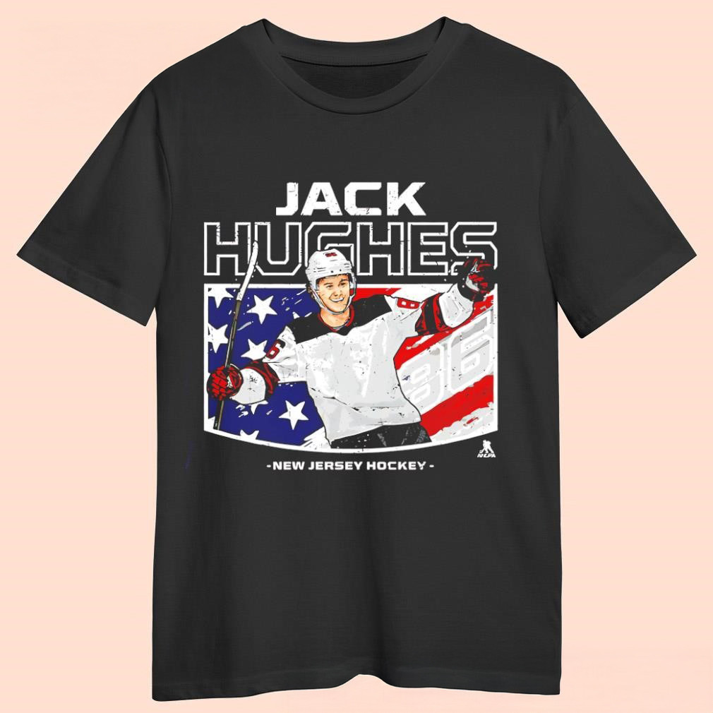 Jack Hughes New Jersey Devils American Flag Graphic T-Shirt Best Gift For NHL Fan Gear