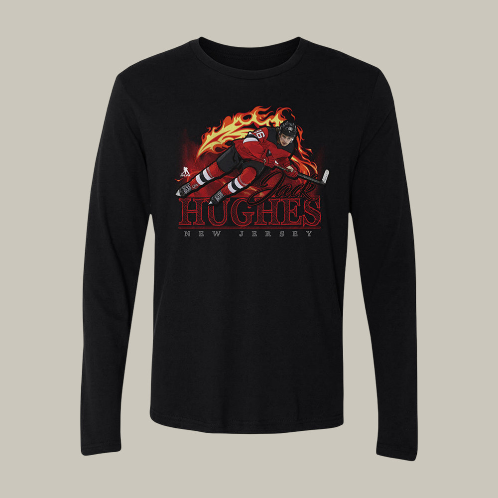Jack Hughes New Jersey Flame Hockey Long Sleeve Shirt USA Hockey Gold Medal Merch Gift Idea