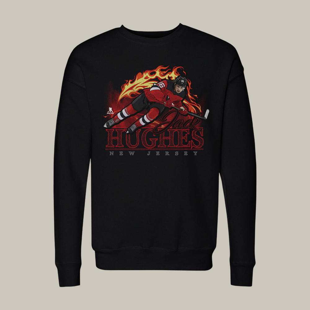 Jack Hughes New Jersey Flame Sweatshirt USA Hockey Clothing Line Fan Gear