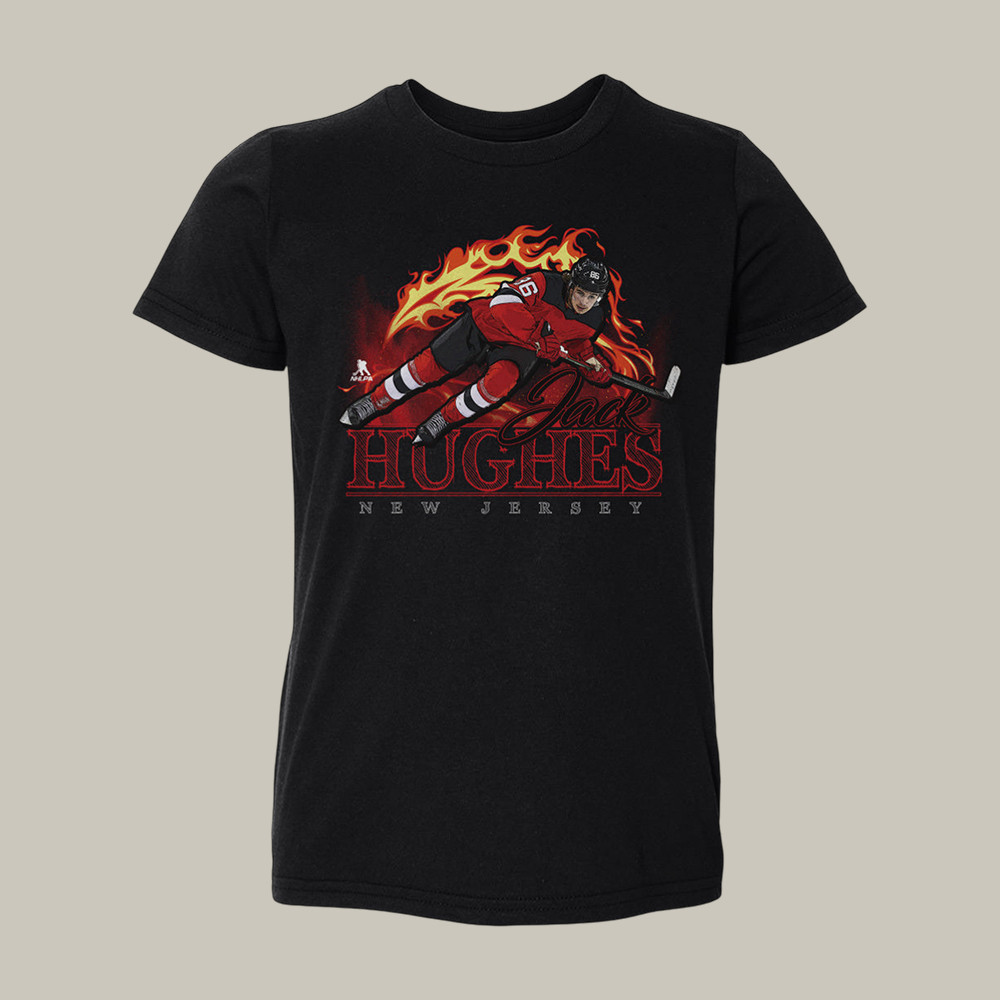 Jack Hughes New Jersey Flame T-Shirt USA Hockey Gold Medal Clothes Hockey Fan Gift Ideas