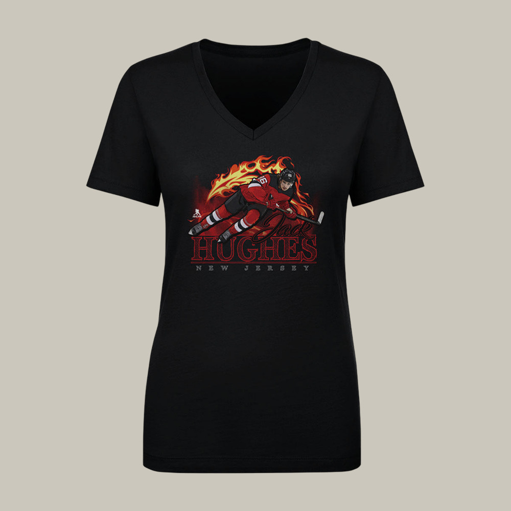 Jack Hughes New Jersey Flame V-Neck Shirt Jack Hughes Clothes Hockey Lover Gift