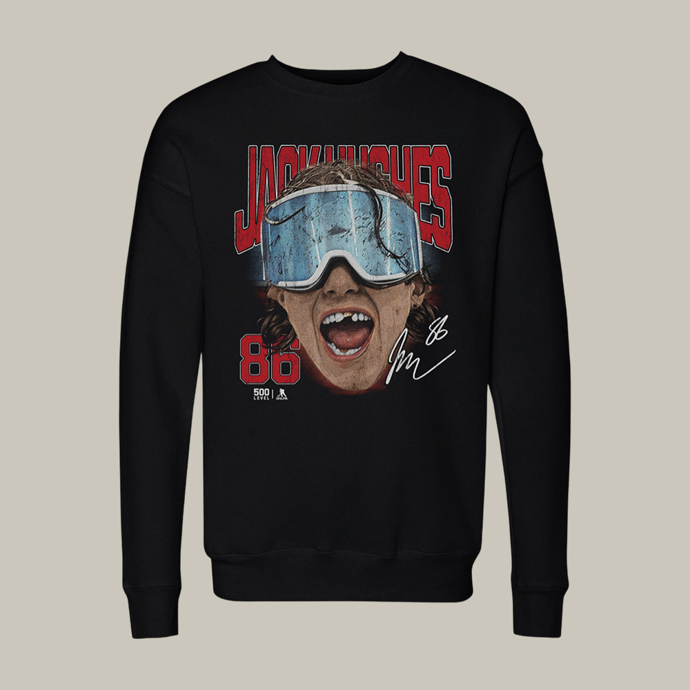 Jack Hughes New Jersey Goggles Hockey Sweatshirt USA Hockey Gold Medal Clothing Line