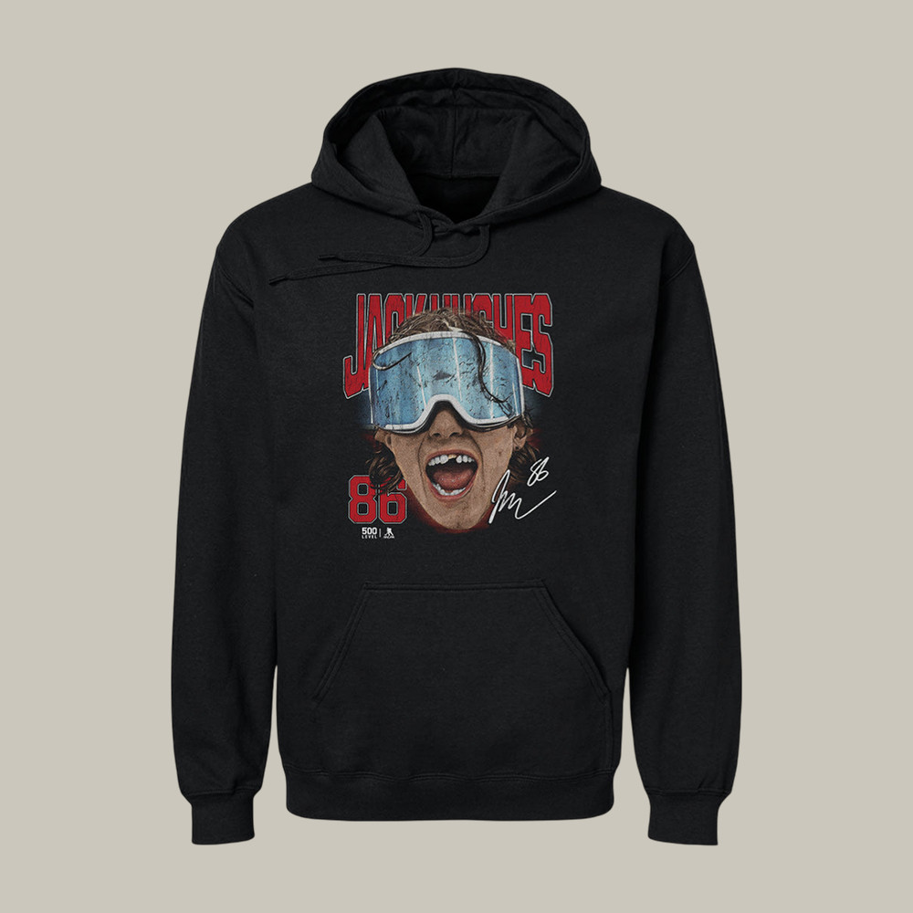 Jack Hughes New Jersey Goggles Hoodie USA Hockey Gold Medal Hooded Sweatshirt