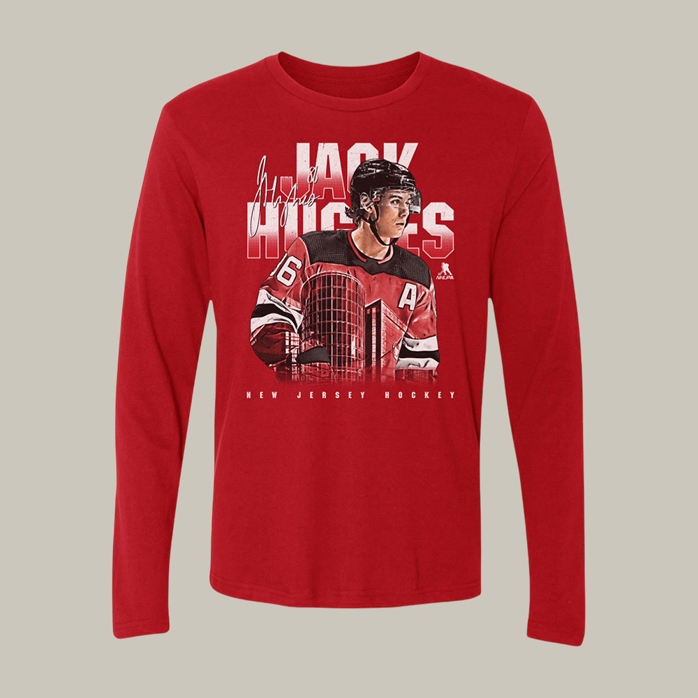 Jack Hughes New Jersey Landmark Long Sleeev Shirt Team USA Hockey Merch Olympics