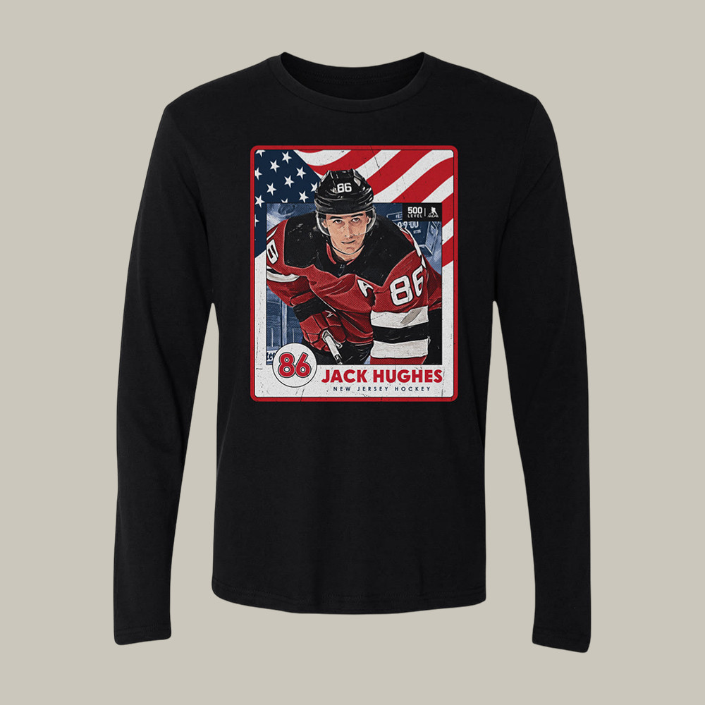 Jack Hughes New Jersey USA Card Long Sleeve Shirt Team USA Hockey 2026 Clothing Line