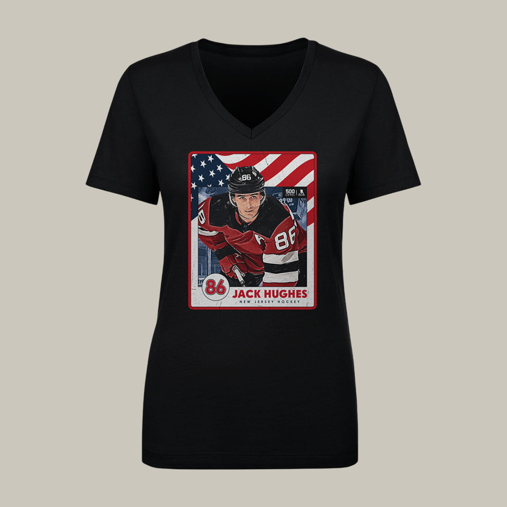 Jack Hughes New Jersey USA Card V-Neck Shirt USA Hockey Olympic Merch Fan Gift Idea
