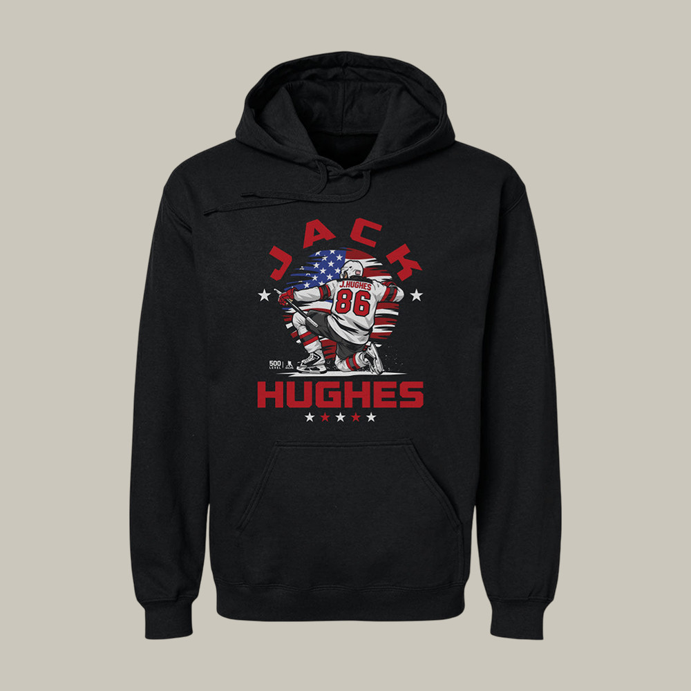 Jack Hughes New Jersey USA Flag Celebration Hoodie Team USA Hockey 2026 Merch Fan Gear