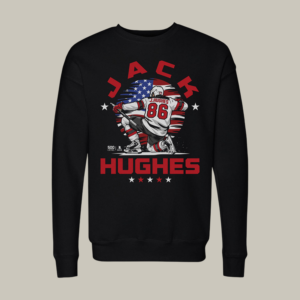 Jack Hughes New Jersey USA Flag Celebration Sweatshirt Team USA Hockey Apparel Hockey Fan Gift