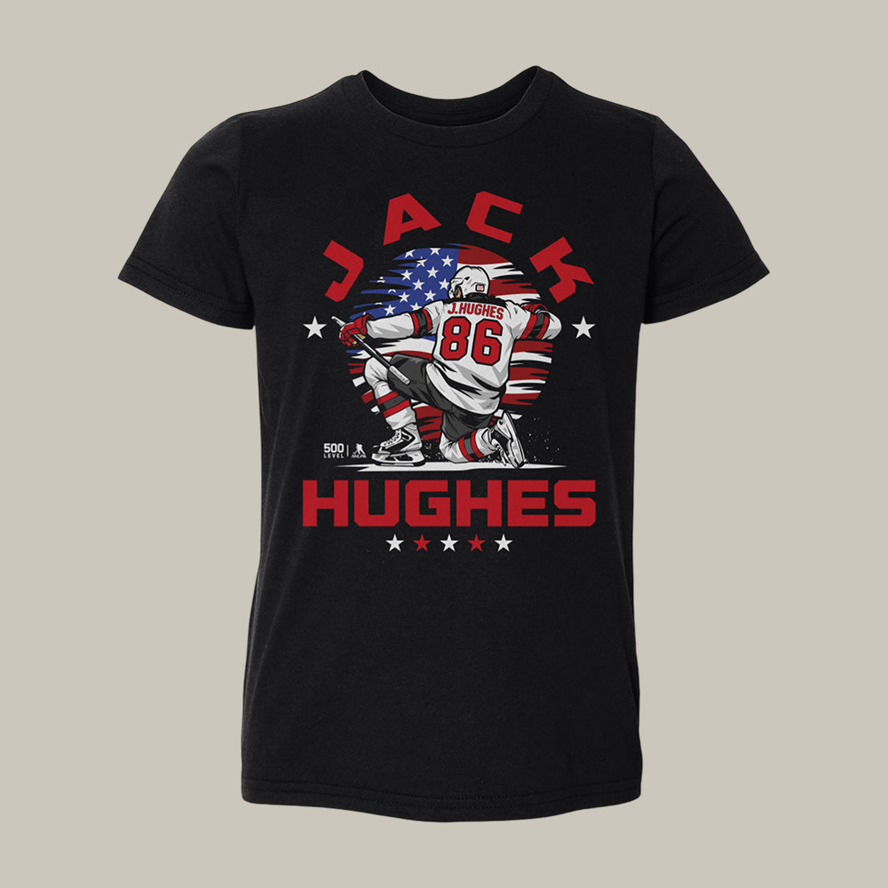 Jack Hughes New Jersey USA Flag Celebration T-Shirt Team USA Hockey Shirt Fan Gift For Her