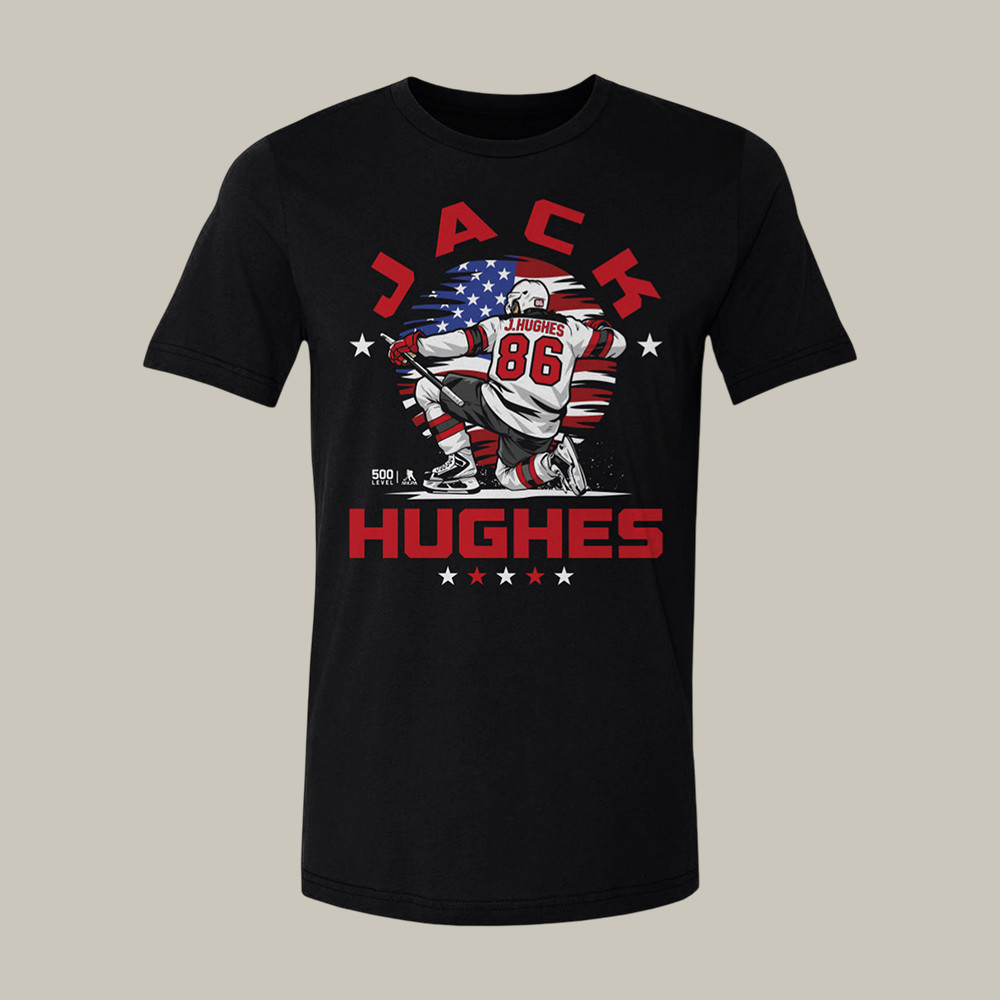 Jack Hughes New Jersey USA Flag Celebration T-Shirt Team USA Hockey Shirt Gift Idea For Fans