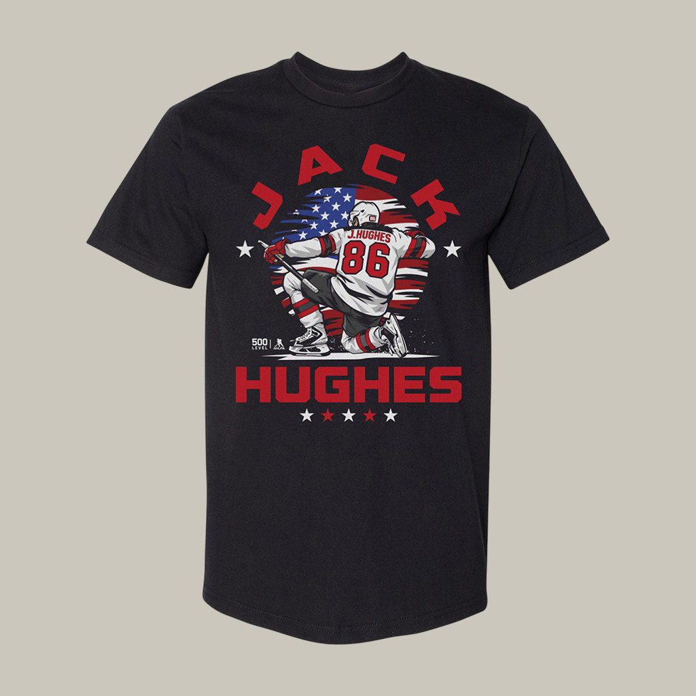 Jack Hughes New Jersey USA Flag Celebration T-Shirt Team USA Hockey Shirt Hockey Lover Gift