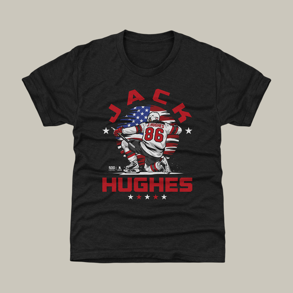 Jack Hughes New Jersey USA Flag Celebration T-Shirt USA Hockey Gold Medal Clothes Fan Present