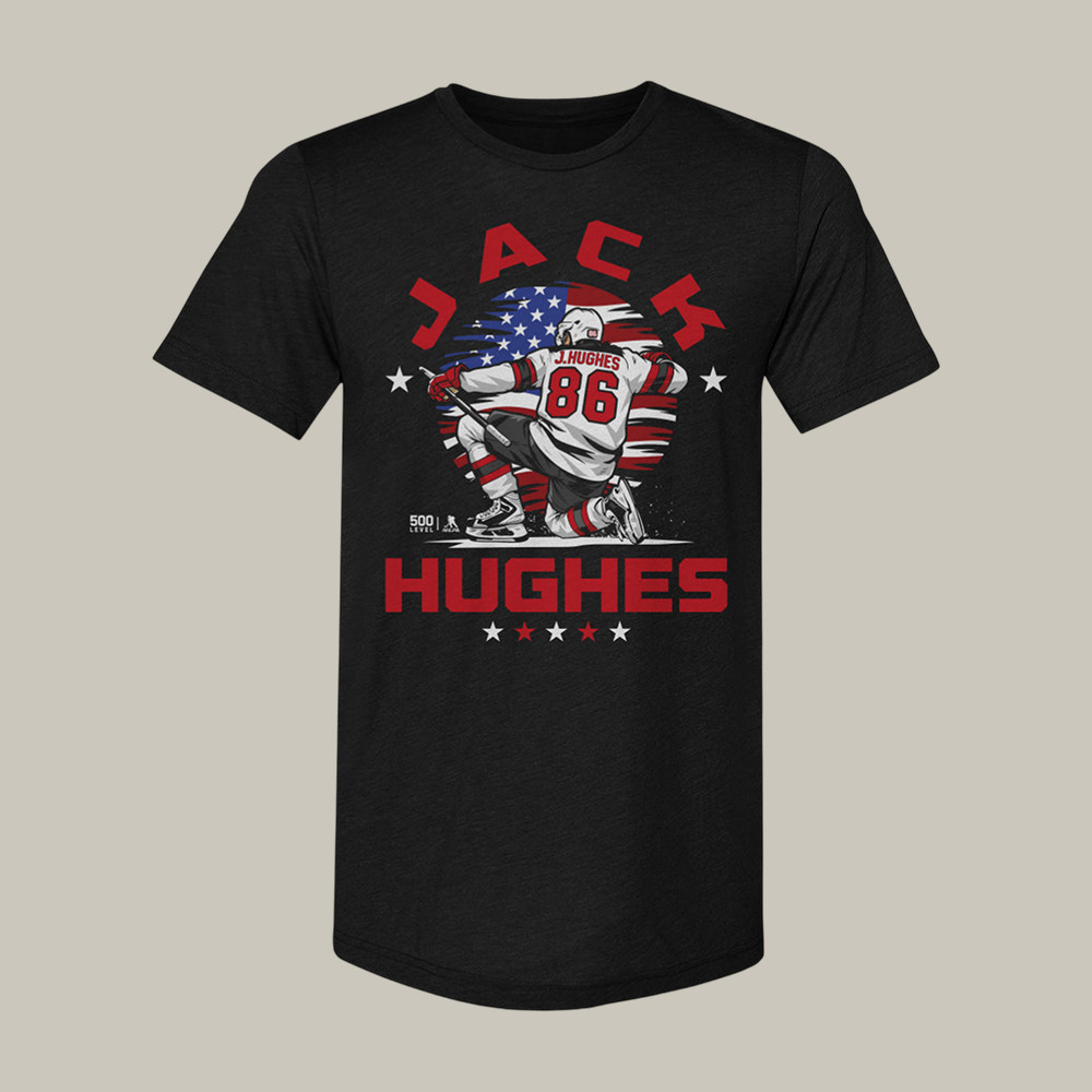Jack Hughes New Jersey USA Flag Celebration T-Shirt USA Hockey Gold Merch Hockey Fan Gear