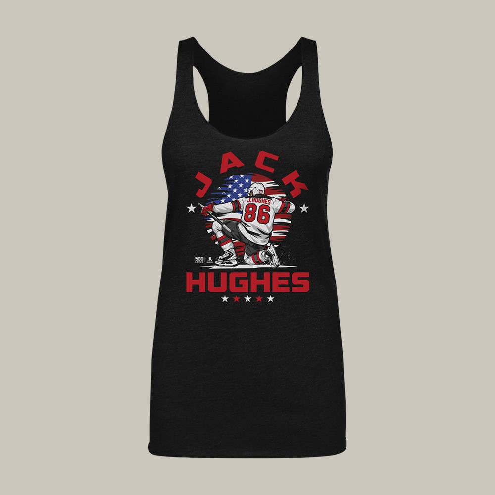 Jack Hughes New Jersey USA Flag Celebration Tank Top USA Hockey Gold Merch Hockey Player Gifts