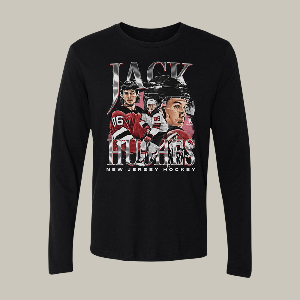 Jack Hughes New Jersey Vintage Long Sleeve Shirt USA Hockey Gold Merch Fan Gear