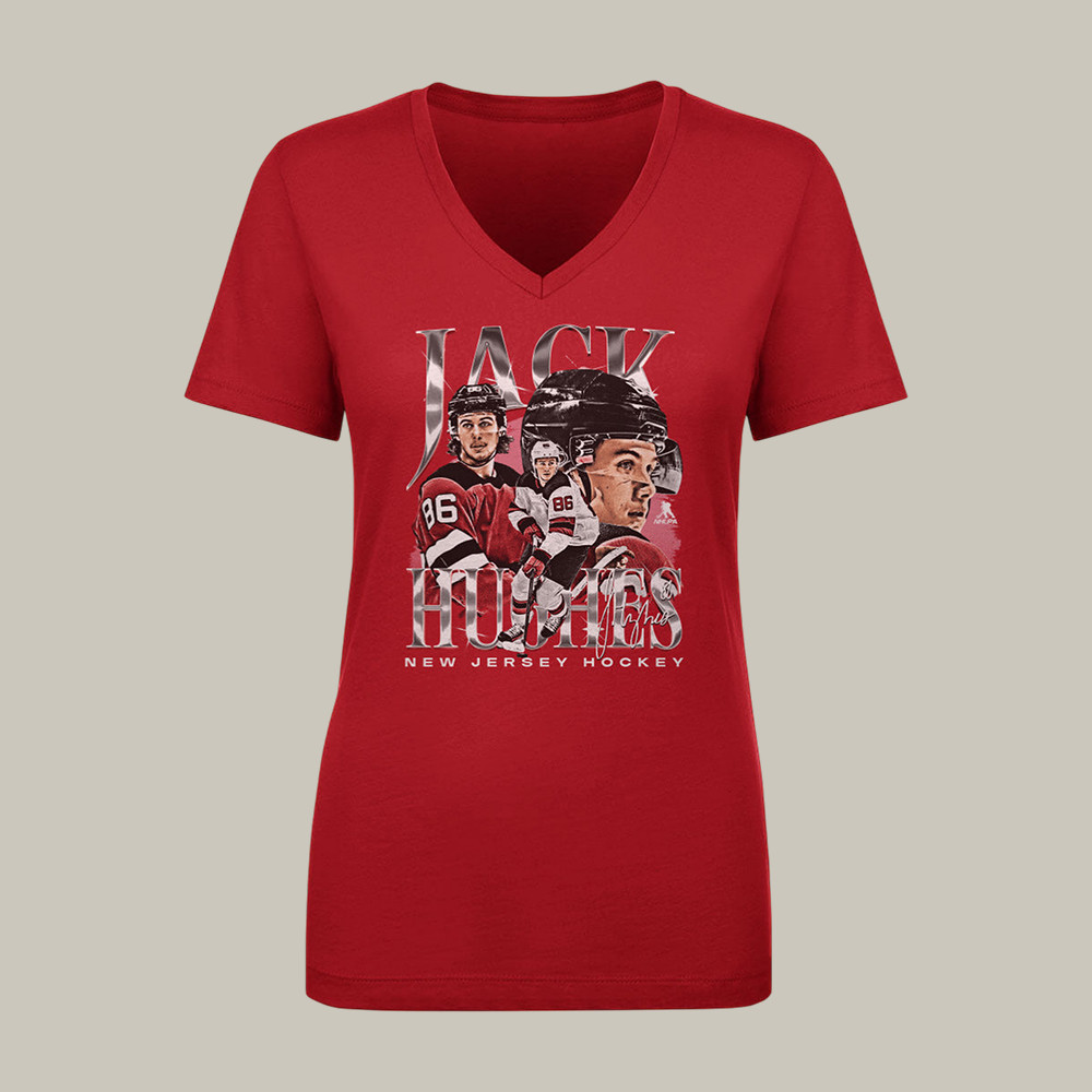 Jack Hughes New Jersey Vintage V-Neck Shirt USA Hockey Team Clothes Gift For Hockey Fan