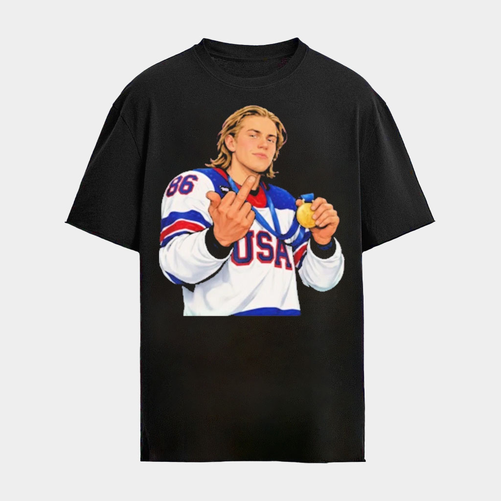 Jack Hughes Shirt USA Hockey Gold Medal Merch Jack Hughes Middle Finger T-Shirt Olympics 2026