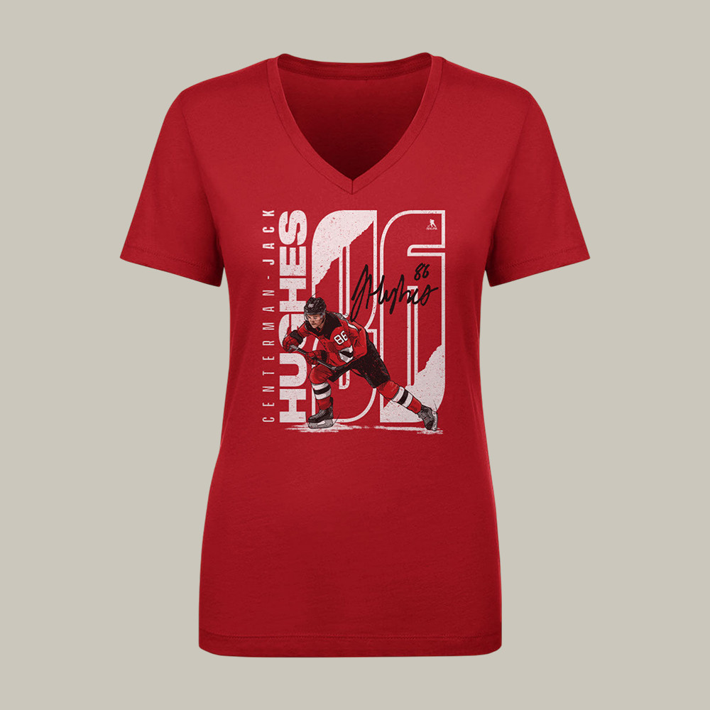 Jack Hughes Stretch V-Neck Shirt Hockey Themed Shirt Jack Hughes Fan Present