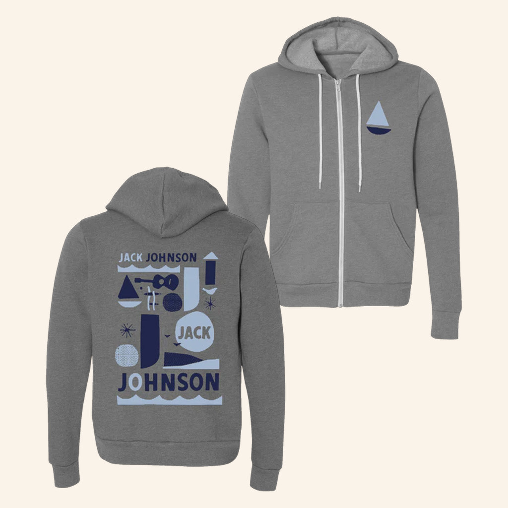 Jack Johnson Merch Jack Johnson Wave Grey Zip Up Hoodie Husband Christmas Gift Ideas