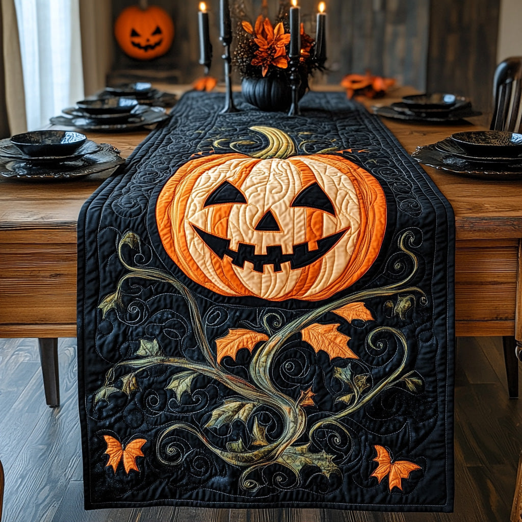 Jack Light Quilted Table Runner Spooky Table Runner Halloween Dining Room Decor