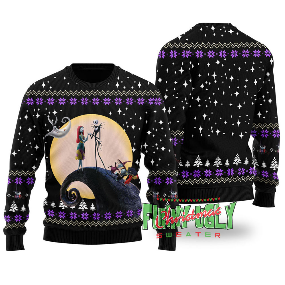 Jack N Sally Nightmare Before Christmas Funny Christmas Sweater Black Best Gift Idea for Christmas Enthusiasts