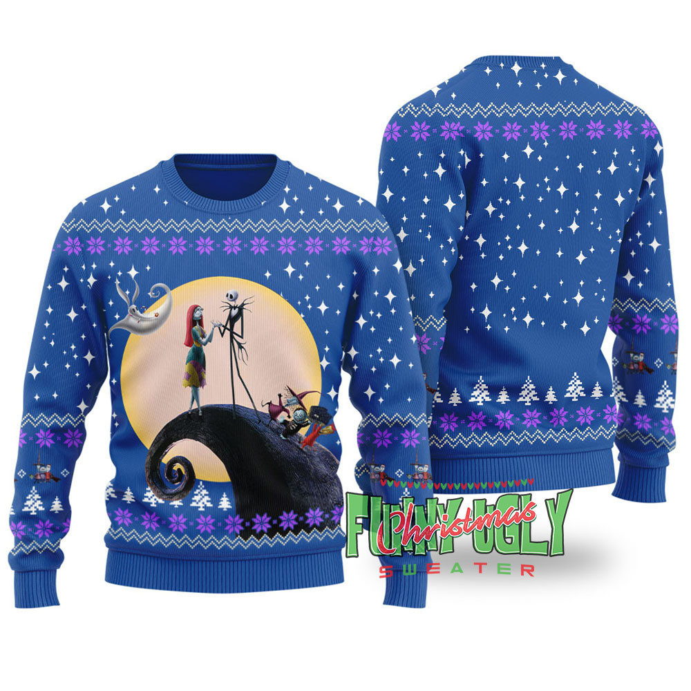 Jack N Sally Nightmare Before Christmas Funny Christmas Sweater Royal Perfect Gift Sweater for Friends and Family