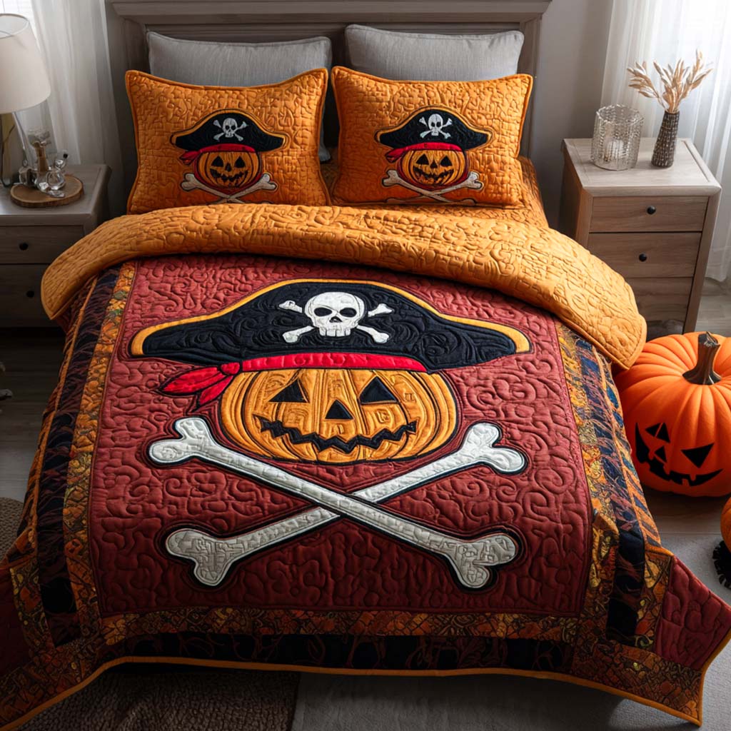 Jack O Captain Quilted Bedding Set Unique Bed Sheet Set Halloween Birthday Gifts