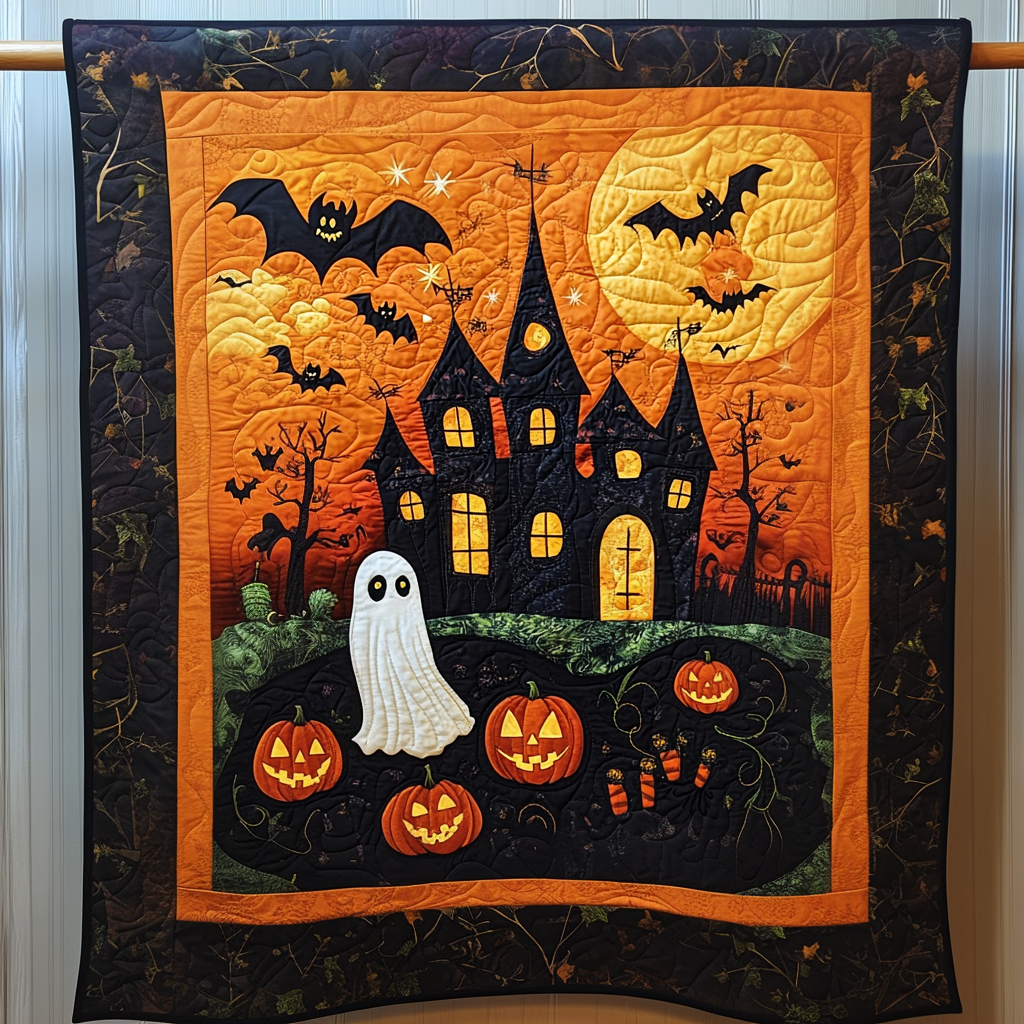Jack-O-Lantern Fun Quilted Blanket Halloween Gifts For Girlfriend