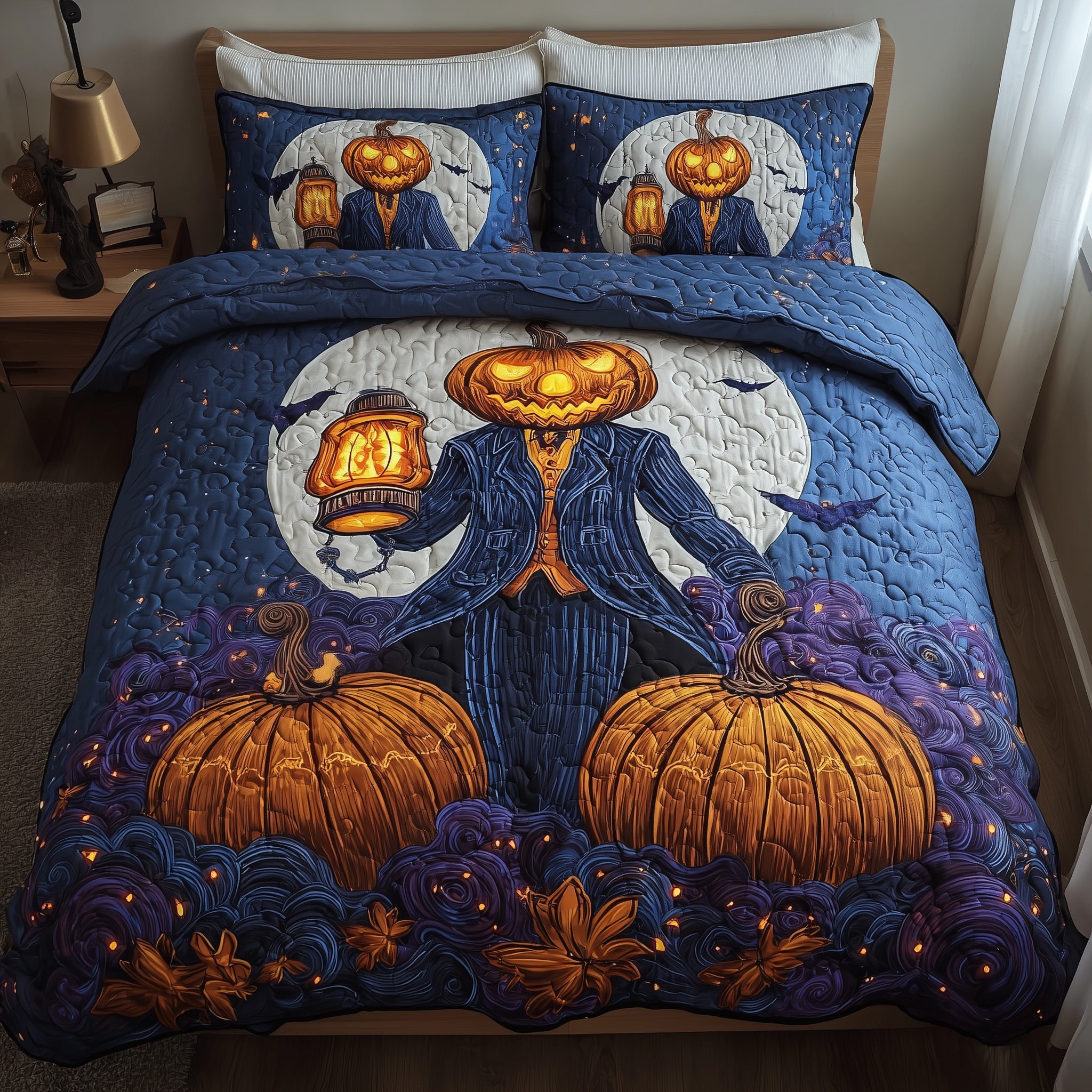 Jack O Lantern Quilted Bedding Set Farmhouse Style