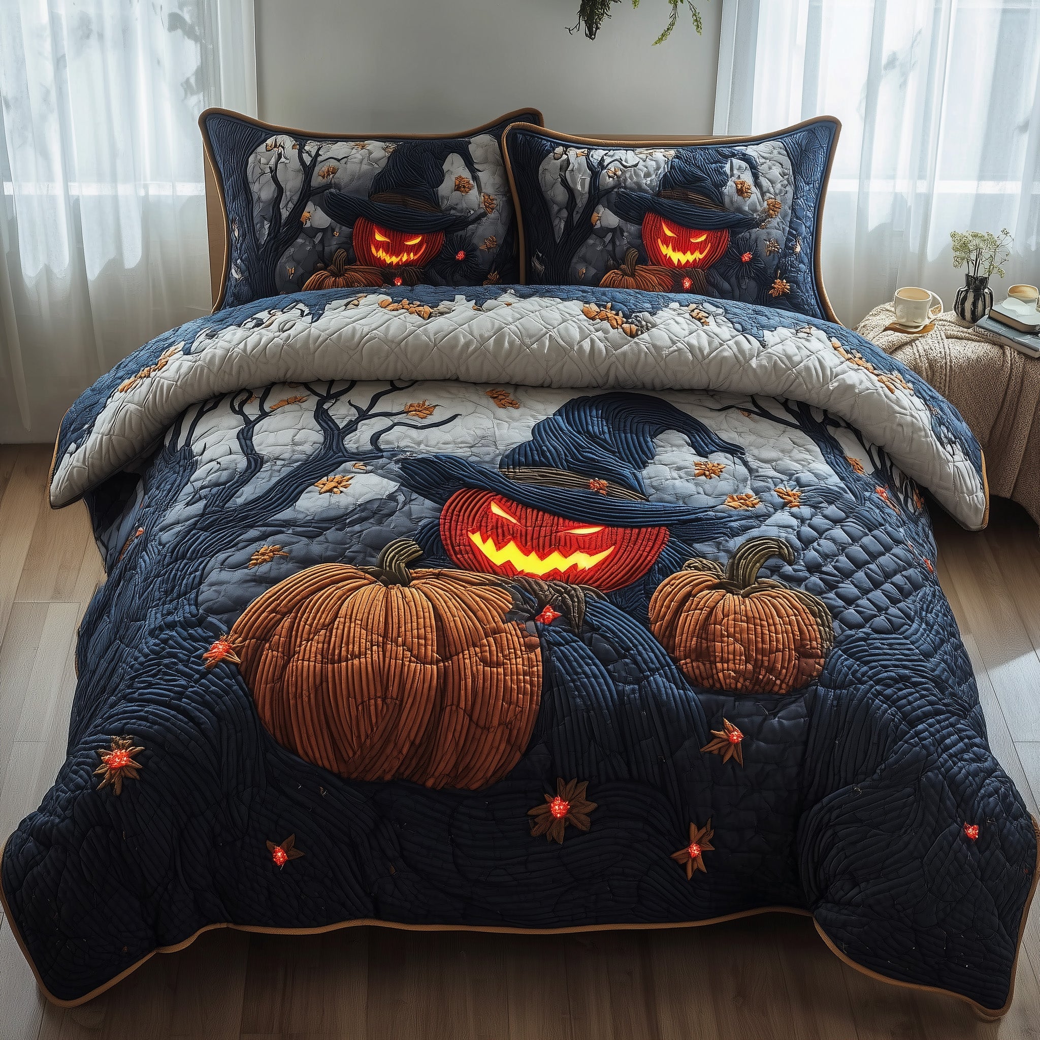 Jack O Lantern Quilted Bedding Set Machine Washable