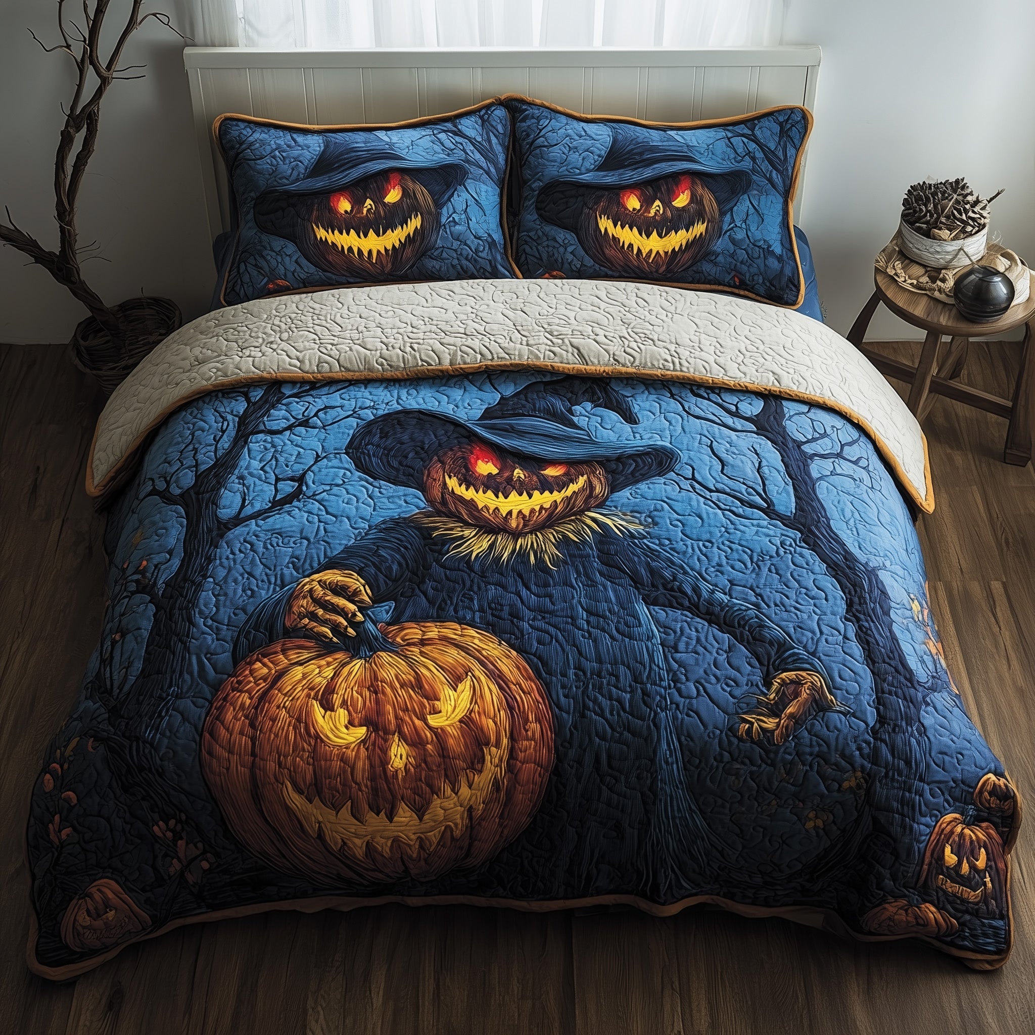 Jack O Lantern Quilted Bedding Set Striped Design