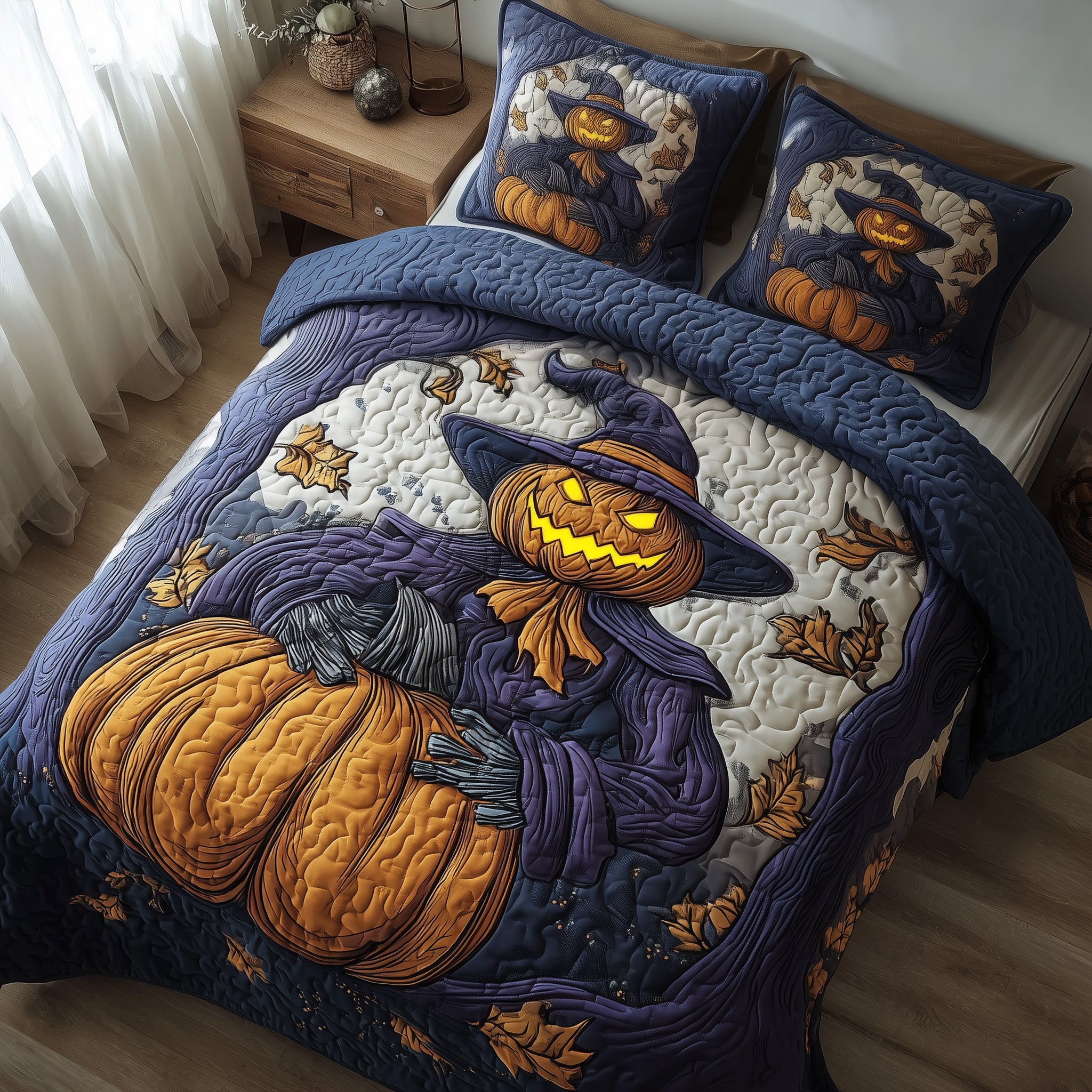 Jack O Lantern Quilted Bedding Set Unique Pattern