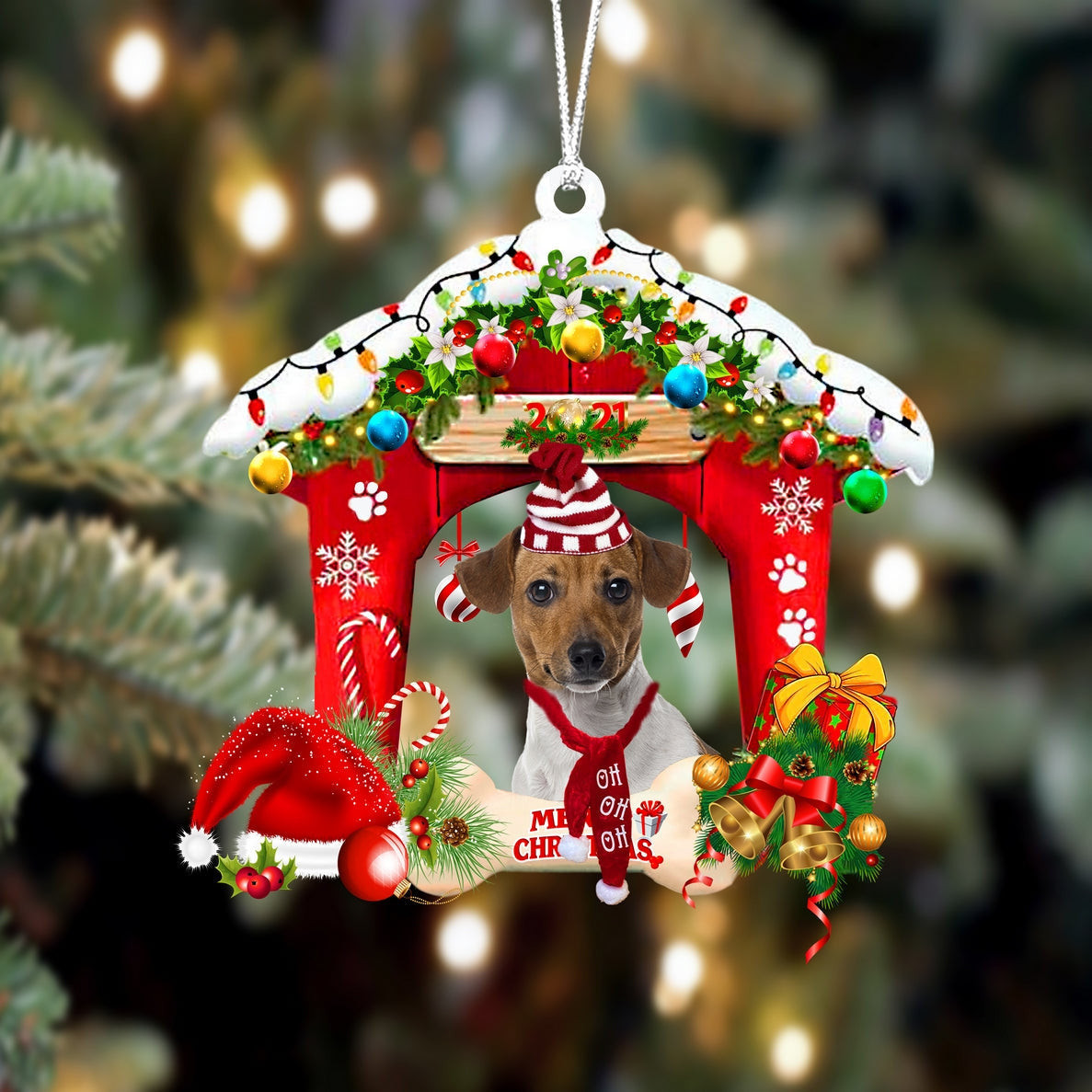 Jack Russell Terrier Christmas House Custom Shaped Two Sided Ornament