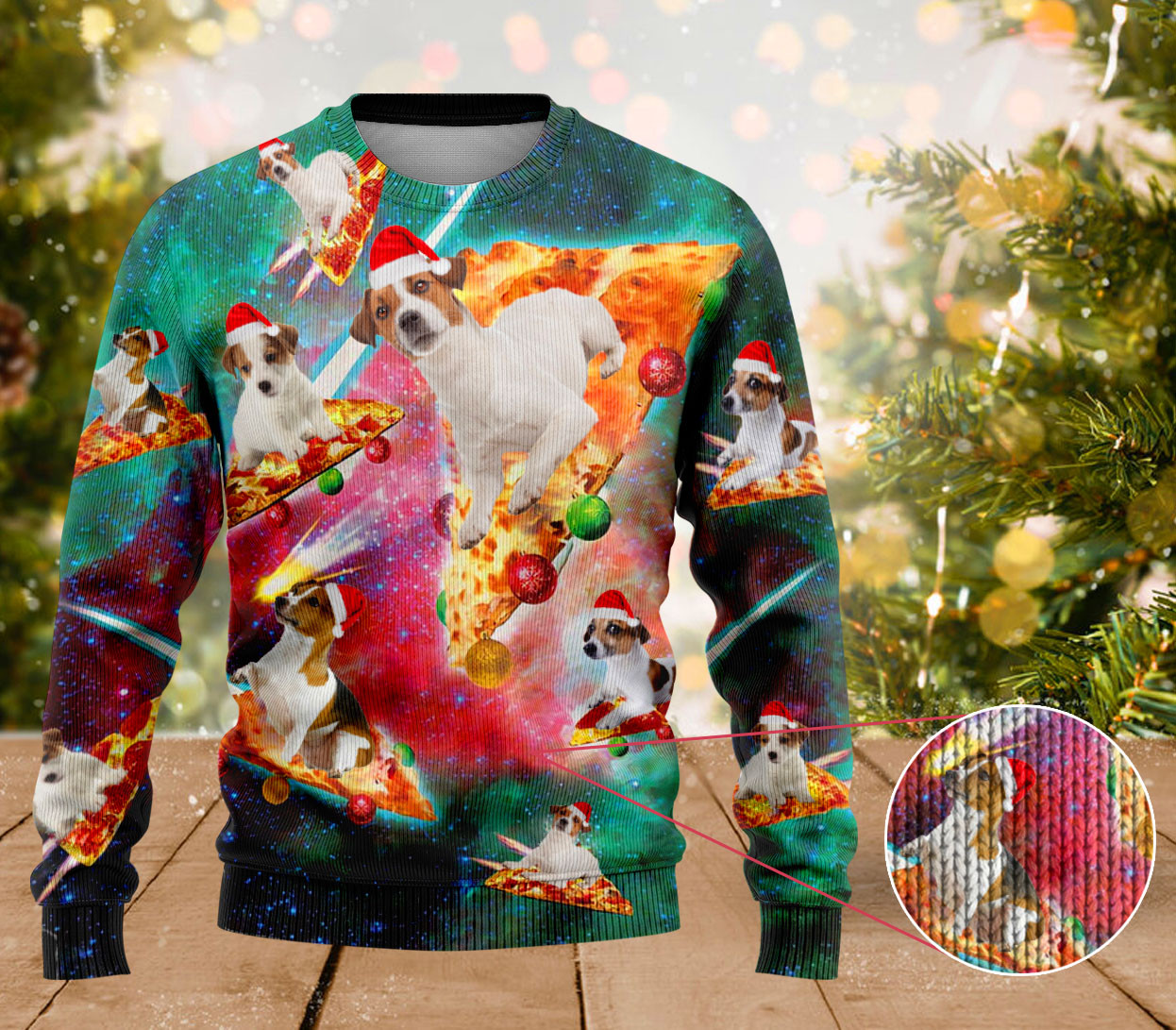 Jack Russell Terrier Dog Pizza Ugly Sweater Cute Christmas Sweatshirts For Ladies Dog Lovers