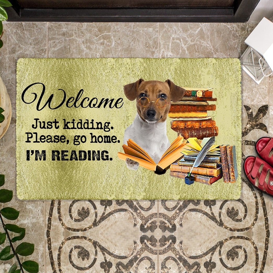 Jack Russell Terrier Doormat Welcome Just Kidding Please Go Home I'm Reading Gifts Pet Lovers