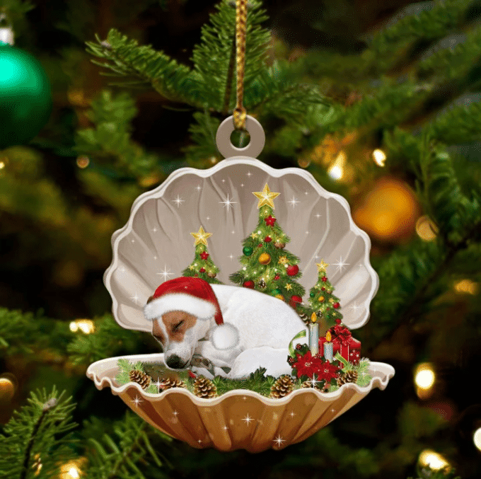 Jack Russell Terrier Sleeping in Pearl Dog Christmas Ornament Flat Acrylic
