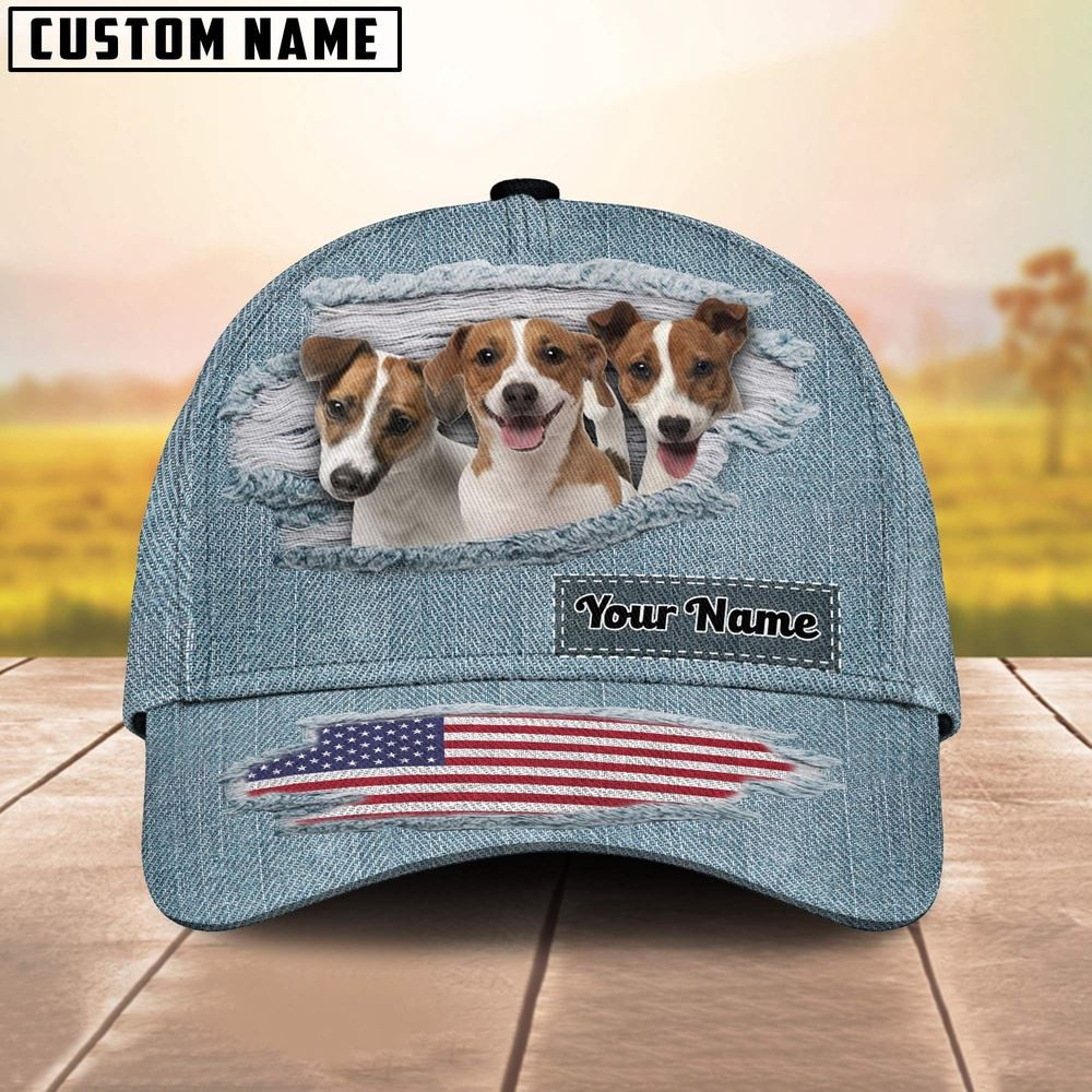 Jack Russell Terriers Jeans Pattern Customized Name Cap Farmer Baseball Cap Gift For Farmer