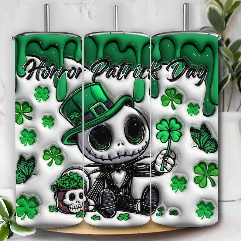 Jack Skellington St Patrick's Day Honor Skinny Tumbler Shamrock Cute Paddy's Day Gifts