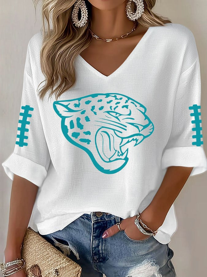 Jacksonville Jaguars Merch Football V-Neck Long Sleeve Shirt Game Day Apparel Girlfriend Gifts
