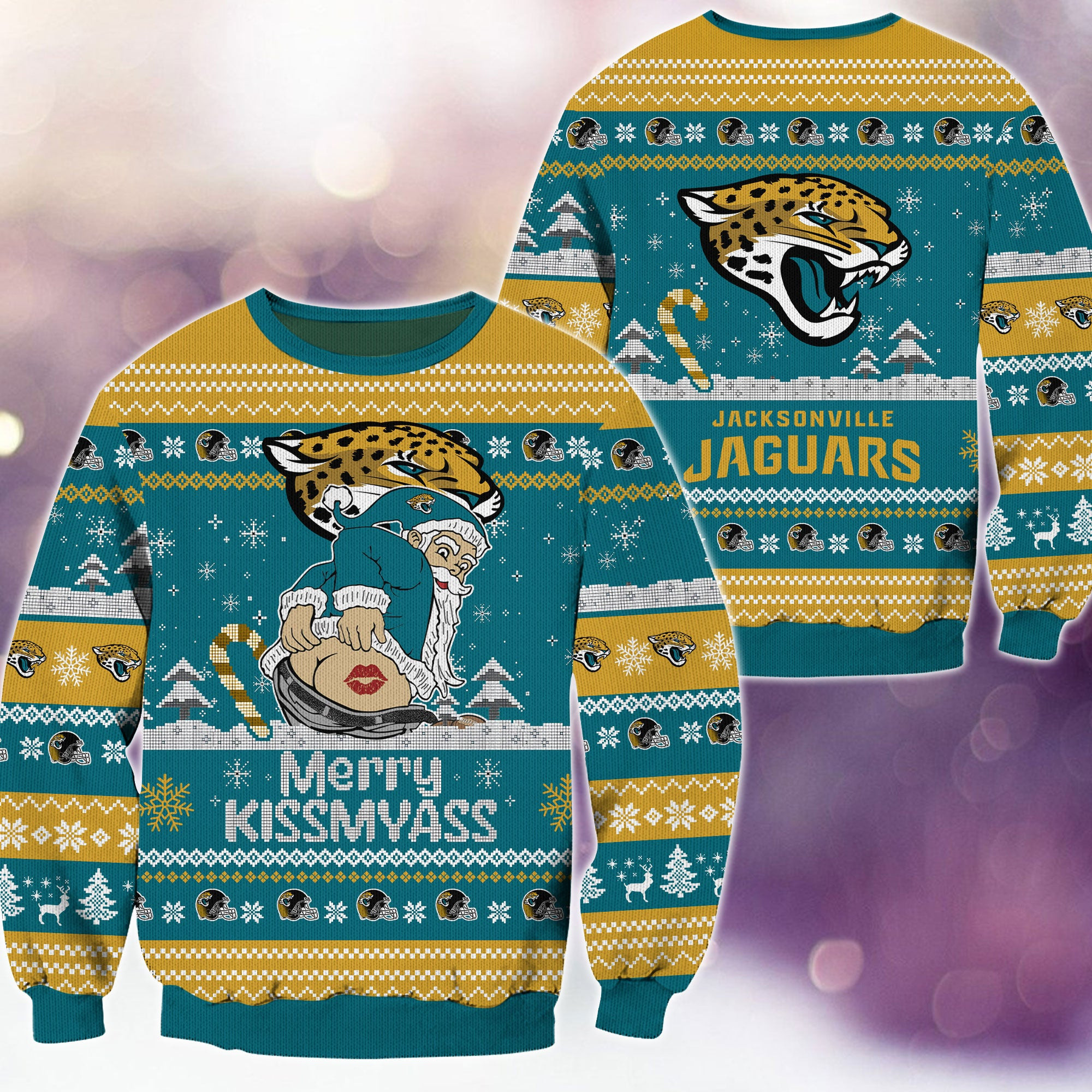 Jacksonville Jaguars Santa Merry Kissmyass Ugly Christmas Sweater Funny Xmas Fan Gift Ideas