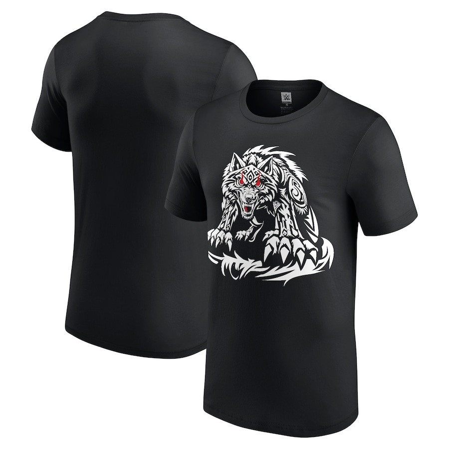 Jacob Fatu Shirt Wrestler WWE Men's Black Jacob Fatu Tribal Wolf Naitive Graphic Tee Shirts