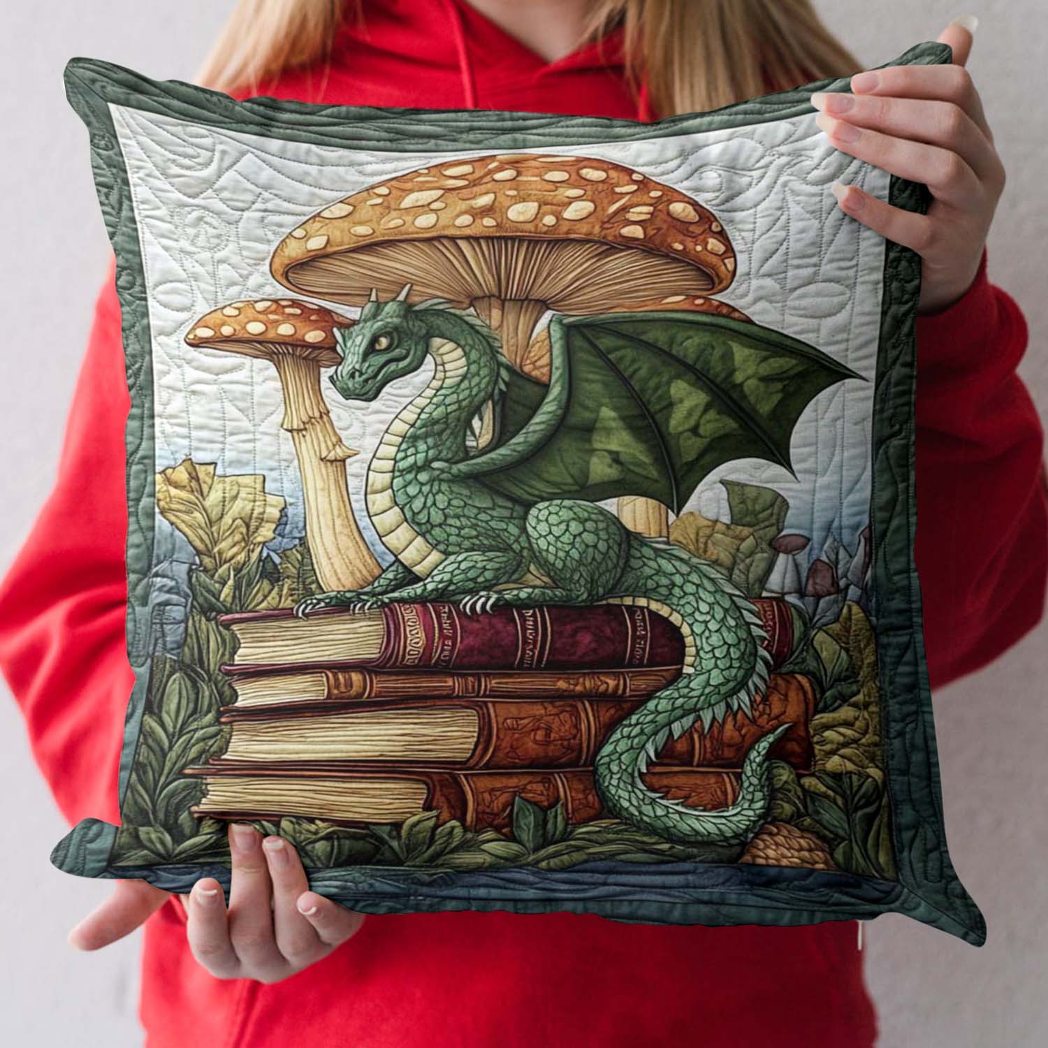 Jade Serpent Quilted Pillow Case Festive Holiday Throw Pillow