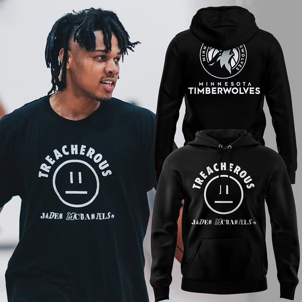 Jaden McDaniels Minnesota Timberwolves Treacherous Black Hoodie Great Present For Basketball Fans