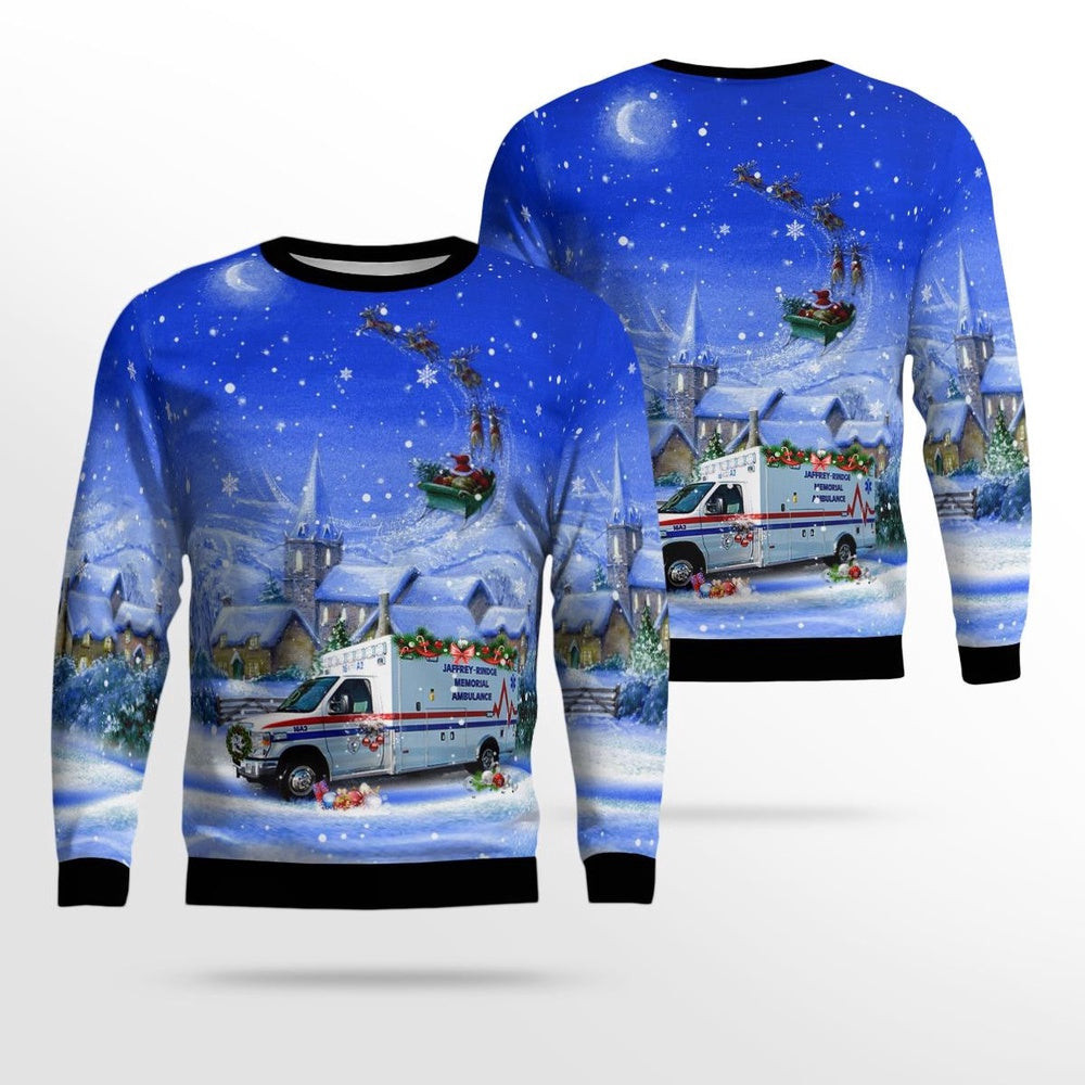 Jaffrey New Hampshire Jaffrey Rindge Memorial Ambulance AOP Ugly Sweater Xmas Unisex Sweater Christmas Gifts For Men Women