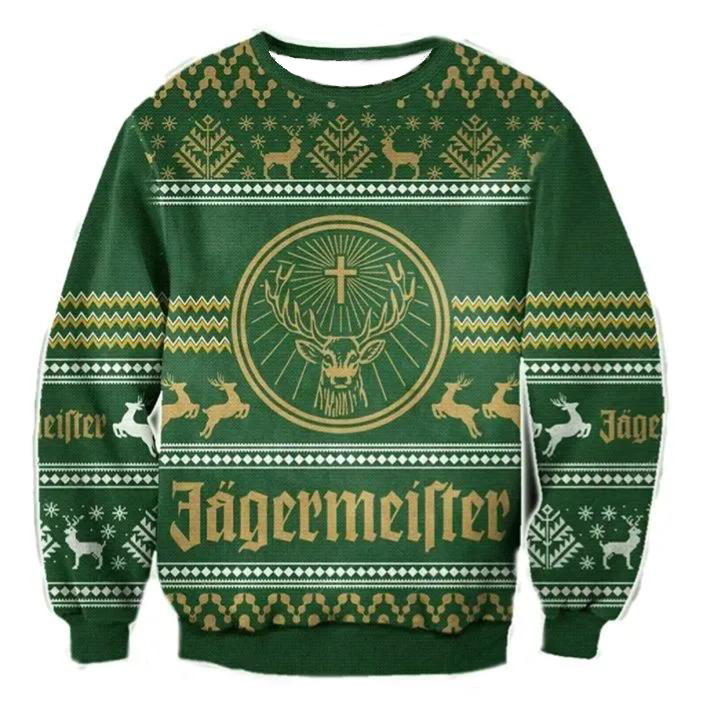 Jagermeister Elk Liquor Christmas Ugly Sweatshirt Holiday Joke Gift Idea